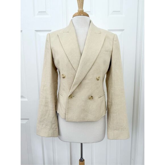 ALC Barely Beige Double Breasted River Crop Linen Blend Blazer Jacket Size 8